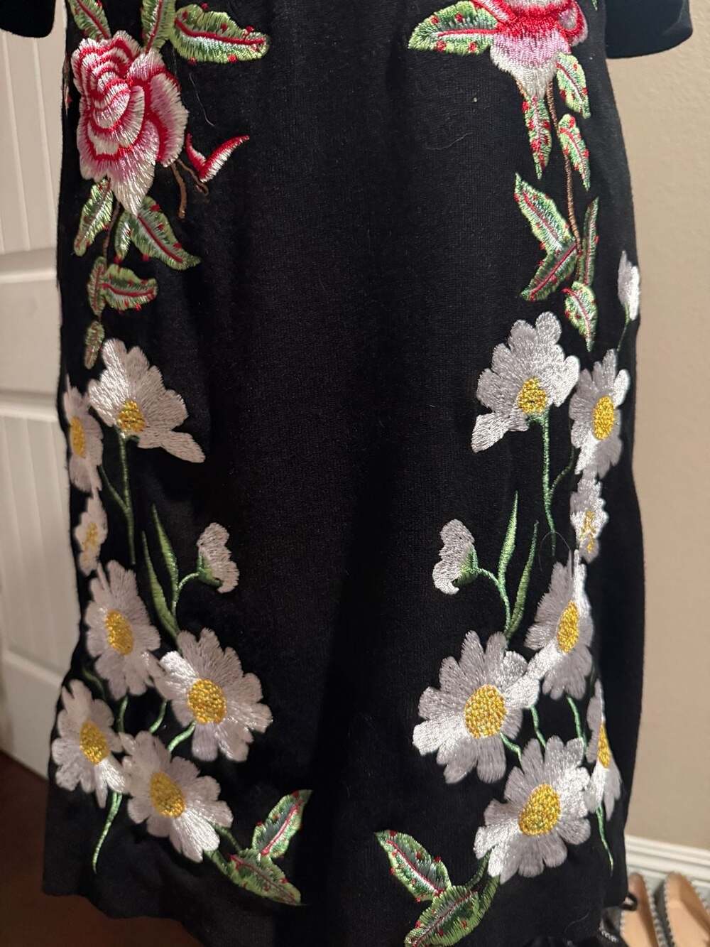 INC black flower floral ribbed stretch dress Sz.L - Picture 6 of 10